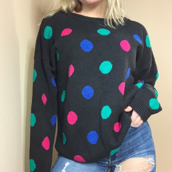 Vintage Sweaters - Vintage polka dot chunky scoop neck sweater